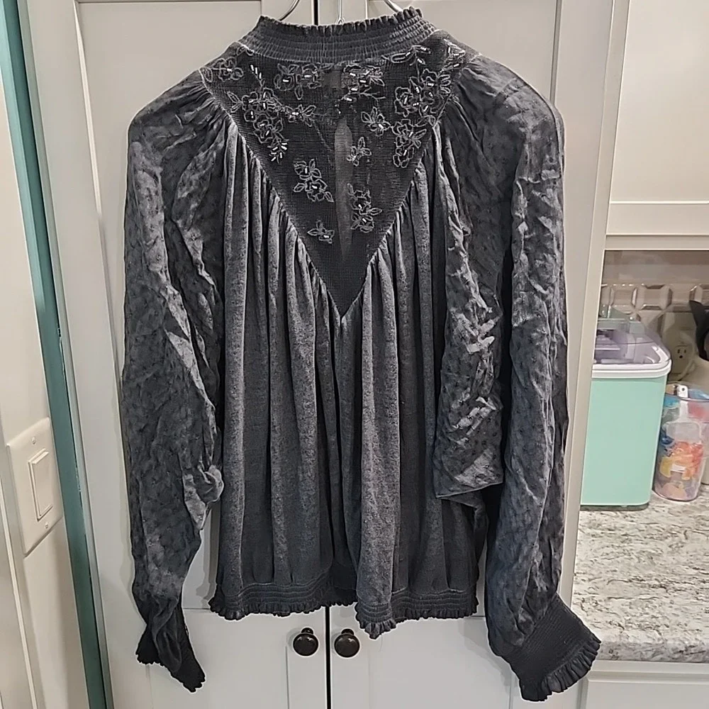 NWT womens‎ Batwing Top Size XL Washed Gothic Boho Lace Yoke Cottage Noir - Picture 6 of 7